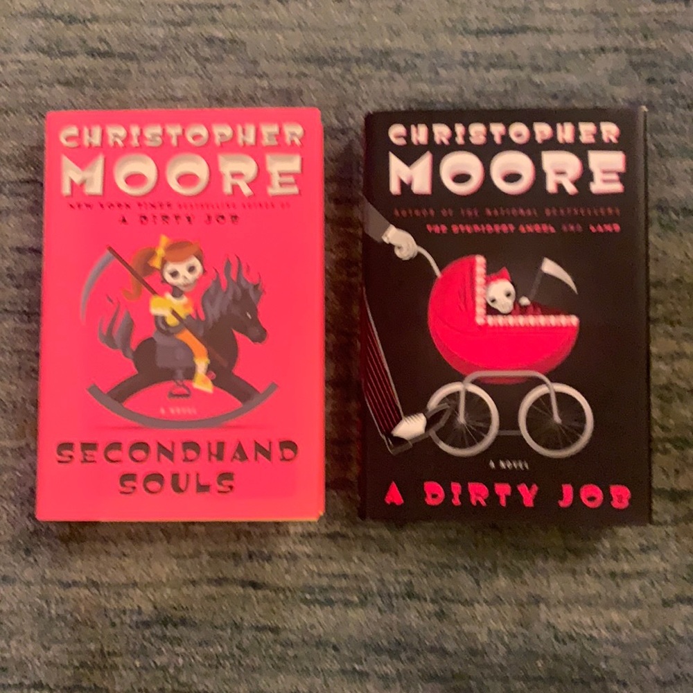 Set of two books by Christopher Moore  A DIRTY JOB AND SECONDHAND SOULS